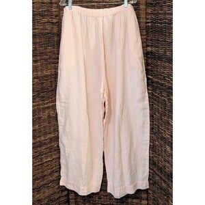 FLAX 100% Linen Wide Leg Pants Elastic Waist Pockets 3G Plus Sz 24/26 Lagenlook